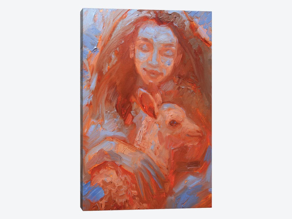 Girl With Lamb by Tatiana Nikolaeva 1-piece Art Print