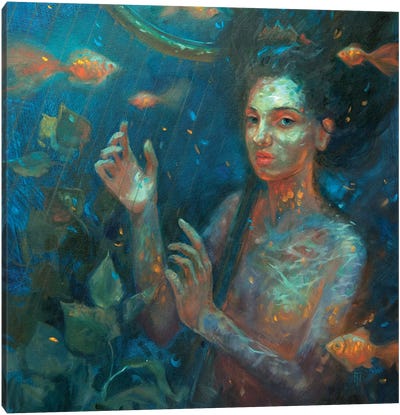 The Mermaid And The Sea Harp Canvas Art Print - Goldfish Art