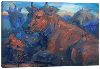 Keepers Of The Great Mountain Canvas Art Print - Bull Art