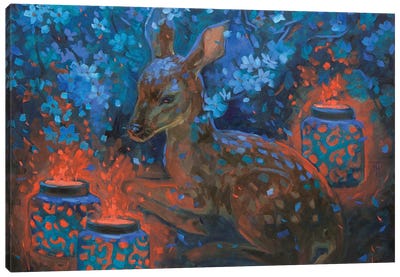Little Deer And Magic Flashlight Canvas Art Print - Illuminated Oil Paintings