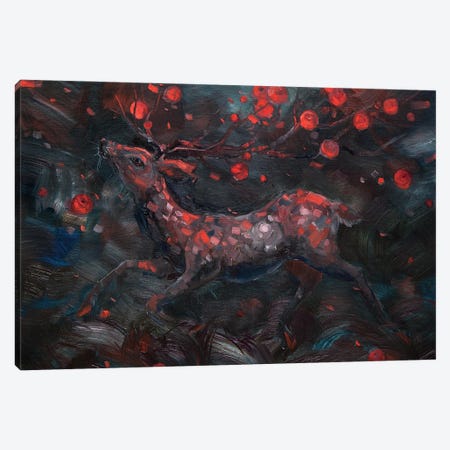 Silver Deer With Red Apples Canvas Print #TNV47} by Tatiana Nikolaeva Canvas Print