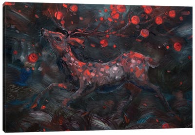 Silver Deer With Red Apples Canvas Art Print - Tatiana Nikolaeva