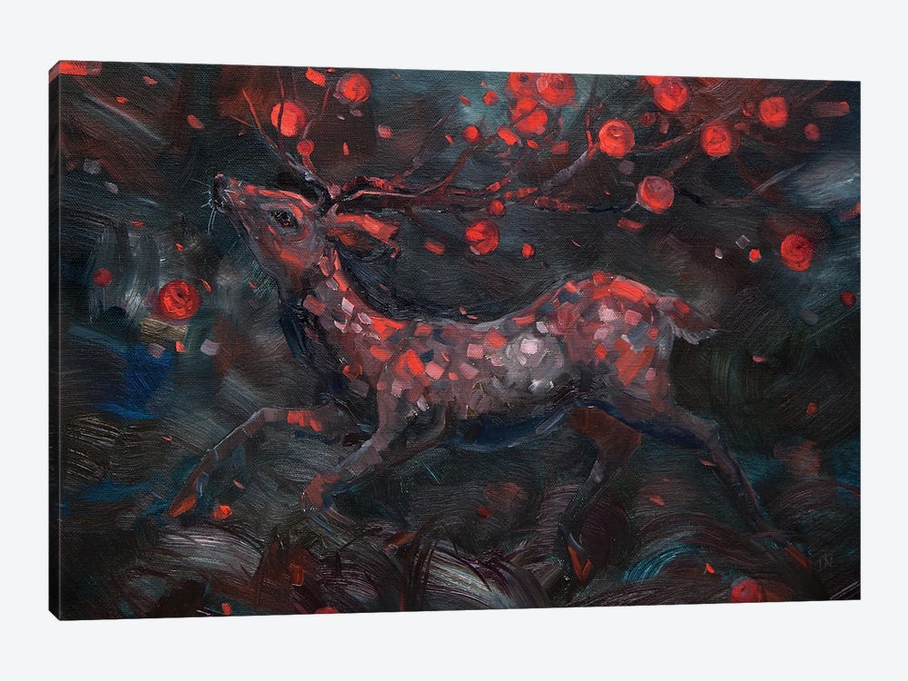 Silver Deer With Red Apples by Tatiana Nikolaeva 1-piece Canvas Art Print
