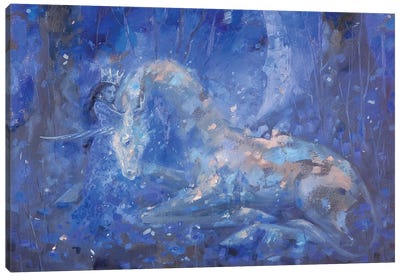 Meeting With A Unicorn Canvas Art Print - Unicorn Art