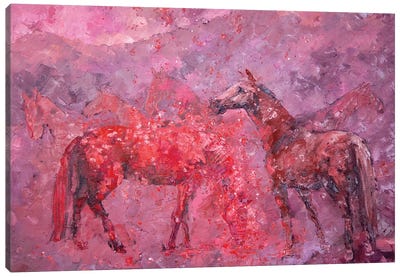 Herd Of Horses At Sunset In The Mountains Canvas Art Print - Tatiana Nikolaeva