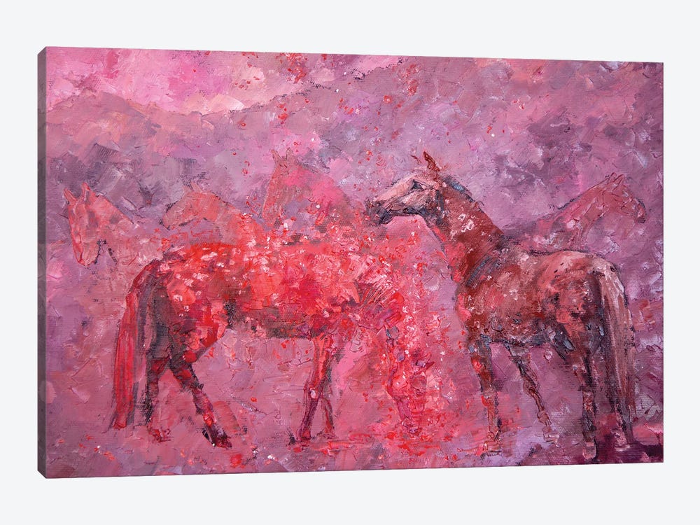 Herd Of Horses At Sunset In The Mountains by Tatiana Nikolaeva 1-piece Canvas Print