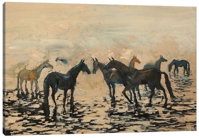 Herd Of Horses On The Seashore Canvas Art Print - Tatiana Nikolaeva