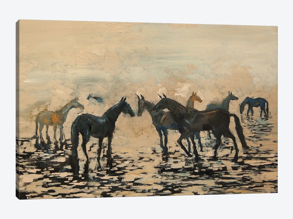 Herd Of Horses On The Seashore by Tatiana Nikolaeva 1-piece Canvas Art