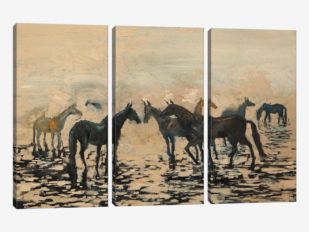 Herd Of Horses On The Seashore by Tatiana Nikolaeva 3-piece Canvas Artwork