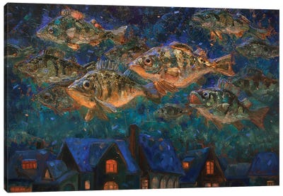 Mythical Perch Over The City Of Fishermen Canvas Art Print - Tatiana Nikolaeva