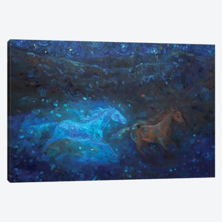 Running Blue Horses Canvas Print #TNV74} by Tatiana Nikolaeva Canvas Art
