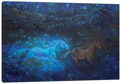 Running Blue Horses Canvas Art Print - Tatiana Nikolaeva