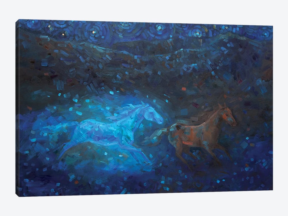 Running Blue Horses by Tatiana Nikolaeva 1-piece Canvas Print