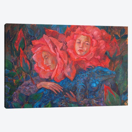 Sisters Of A Rose With An Iguana Canvas Print #TNV77} by Tatiana Nikolaeva Canvas Wall Art
