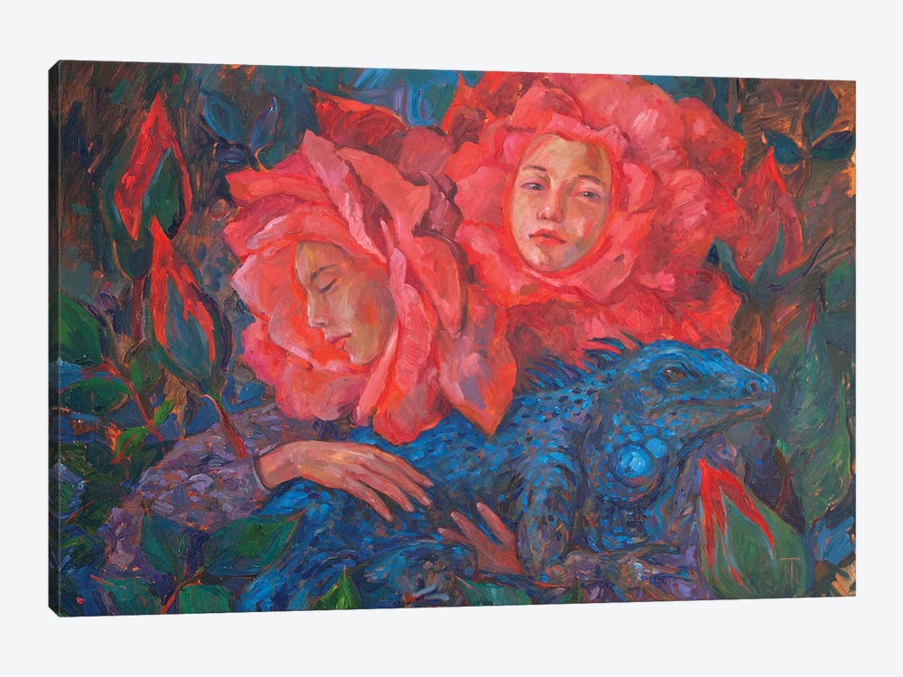 Sisters Of A Rose With An Iguana by Tatiana Nikolaeva 1-piece Canvas Wall Art
