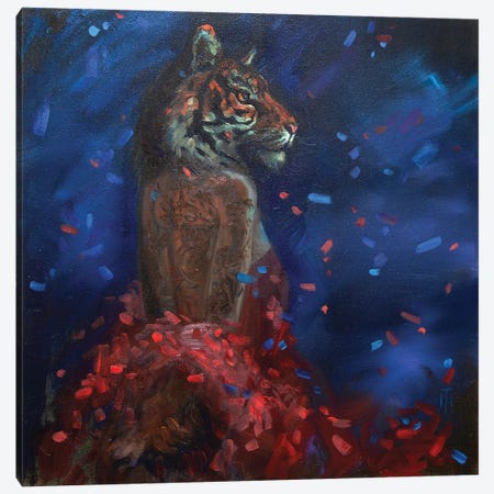 Tiger Head Girl Canvas Print #TNV82} by Tatiana Nikolaeva Canvas Artwork