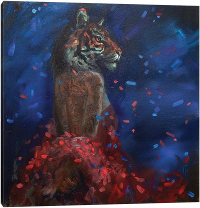 Tiger Head Girl Canvas Art Print - Wild Spirit
