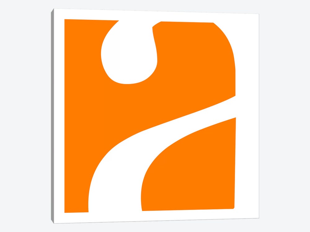 Lower Case "A" in White with Orange Background by 5by5collective 1-piece Canvas Artwork