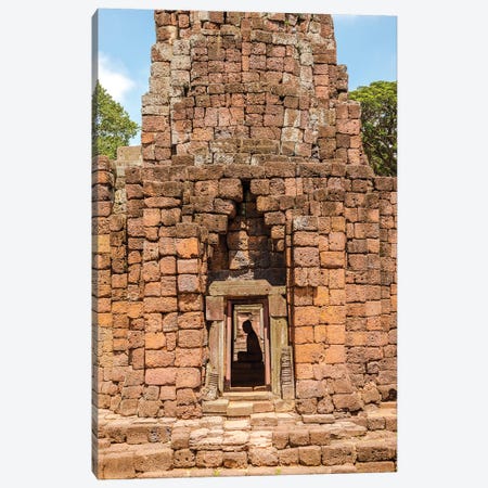 Thailand. Phimai Historical Park. Ruins of ancient Khmer temple complex. Buddha statue. Canvas Print #TOH8} by Tom Haseltine Canvas Wall Art