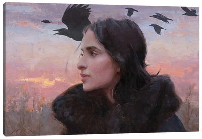 Winter's Light With Crows Canvas Art Print - Crow Art