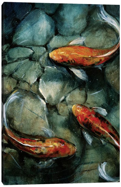 Tres Koi I Canvas Art Print - Koi Fish Art