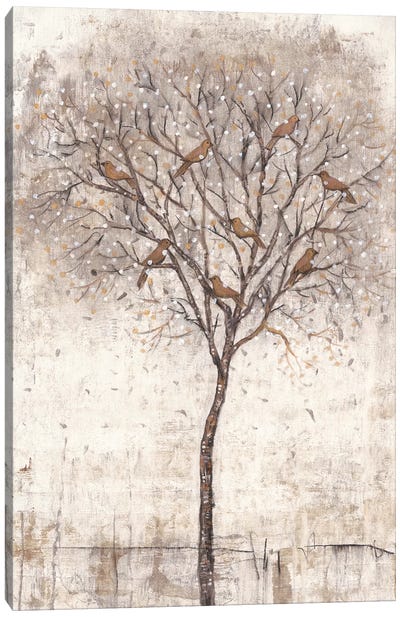 Tree Of Birds I Canvas Art Print - Tan Art