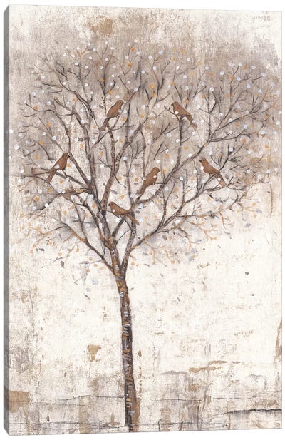 Tree Of Birds II Canvas Art Print - Tan Art