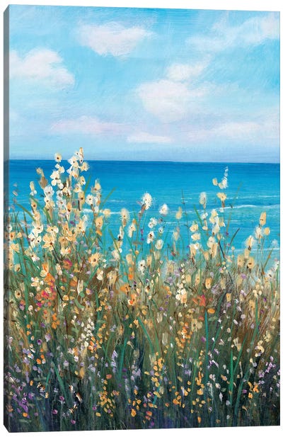 Flowers at the Coast II Canvas Art Print - Garden & Floral Landscape Art