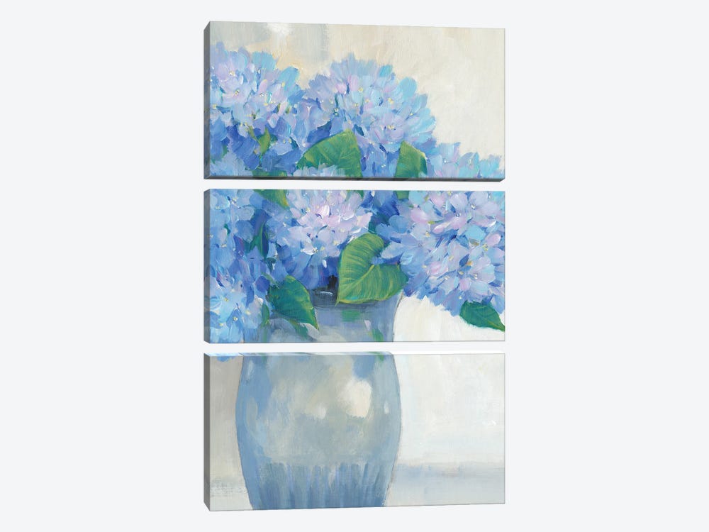 Blue Hydrangeas in Vase I by Tim OToole 3-piece Canvas Art