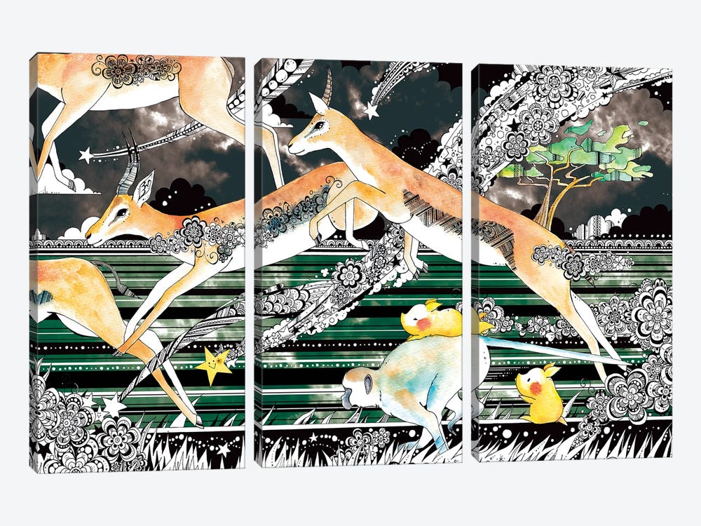Savannah Gazelle by Taeko Ozaki 3-piece Canvas Wall Art