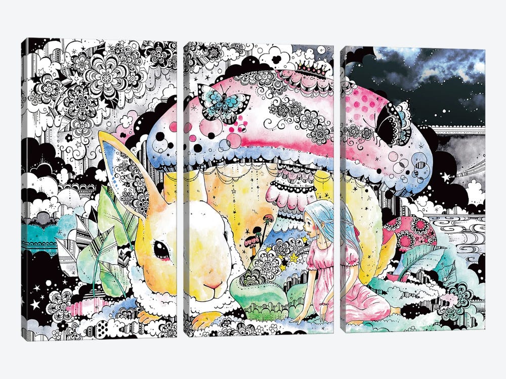 Hello, Bunny by Taeko Ozaki 3-piece Canvas Wall Art