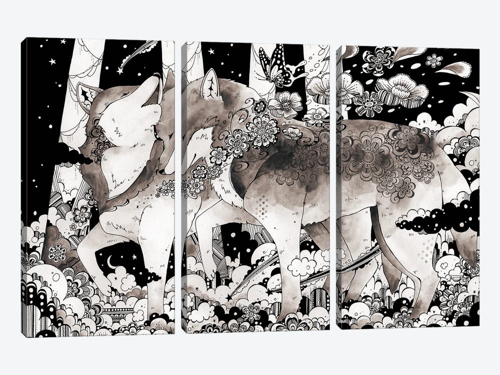 Wolf by Taeko Ozaki 3-piece Canvas Art Print