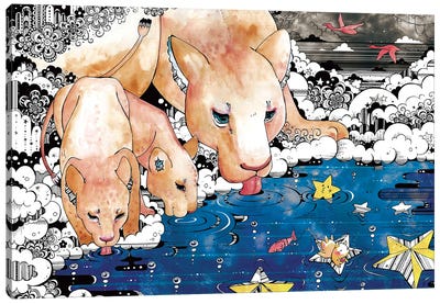 Lion Family Canvas Art Print - Taeko Ozaki