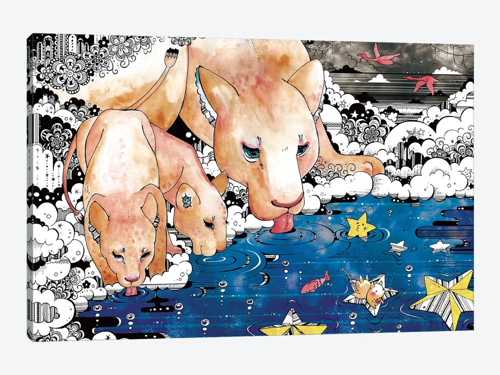 Lion Family by Taeko Ozaki 1-piece Canvas Art Print