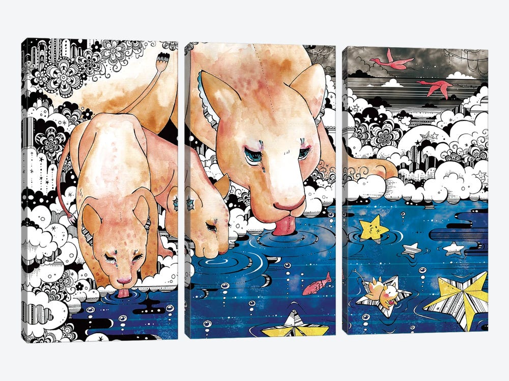 Lion Family by Taeko Ozaki 3-piece Art Print