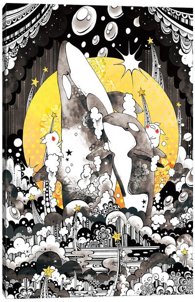 Orca Jumping Canvas Art Print - Taeko Ozaki