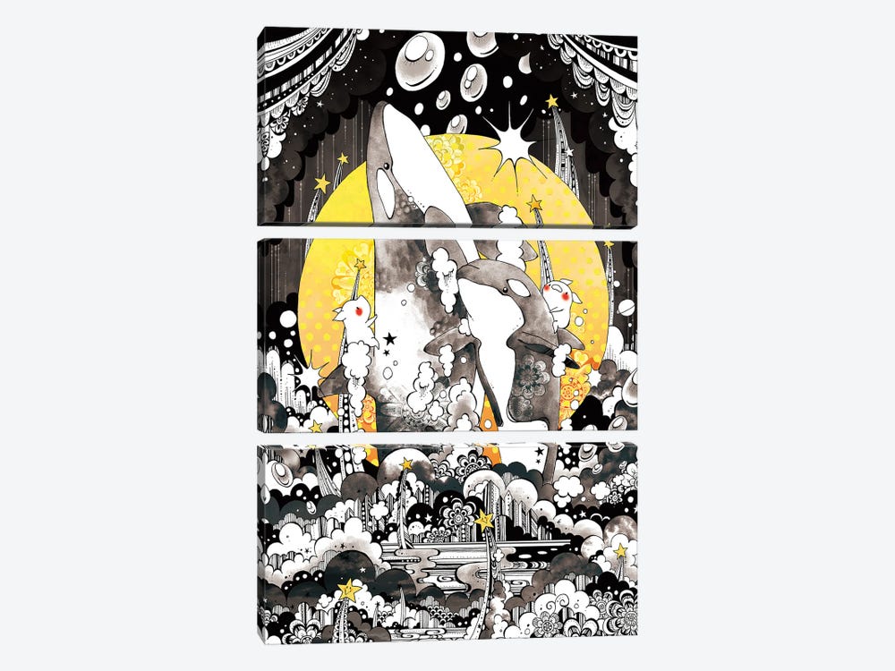 Orca Jumping by Taeko Ozaki 3-piece Canvas Print