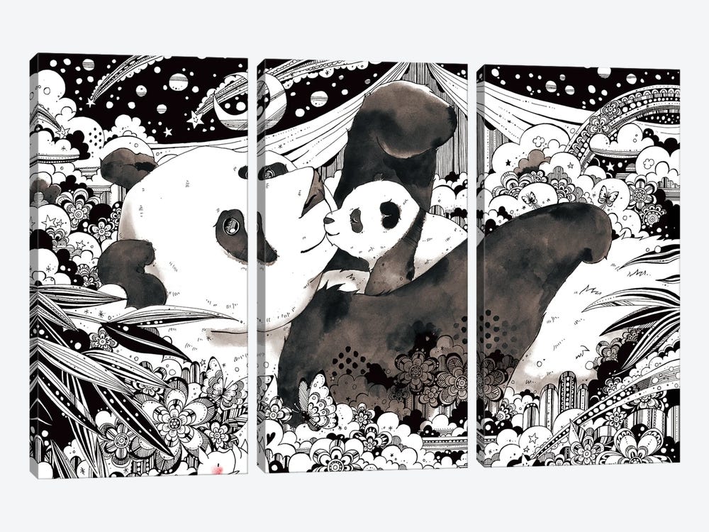 Panda by Taeko Ozaki 3-piece Canvas Art