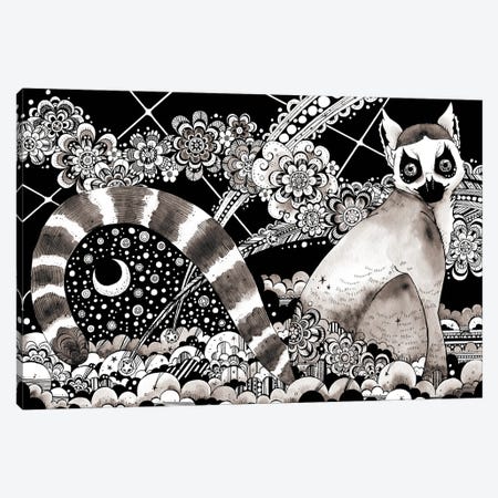 Ring-Tailed Lemur And Moon Canvas Print #TOZ34} by Taeko Ozaki Art Print