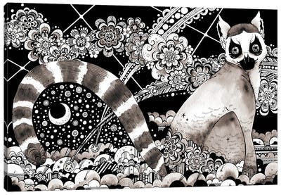 Ring-Tailed Lemur And Moon Canvas Art Print - Taeko Ozaki