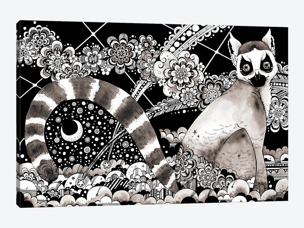 Ring-Tailed Lemur And Moon by Taeko Ozaki 1-piece Canvas Print