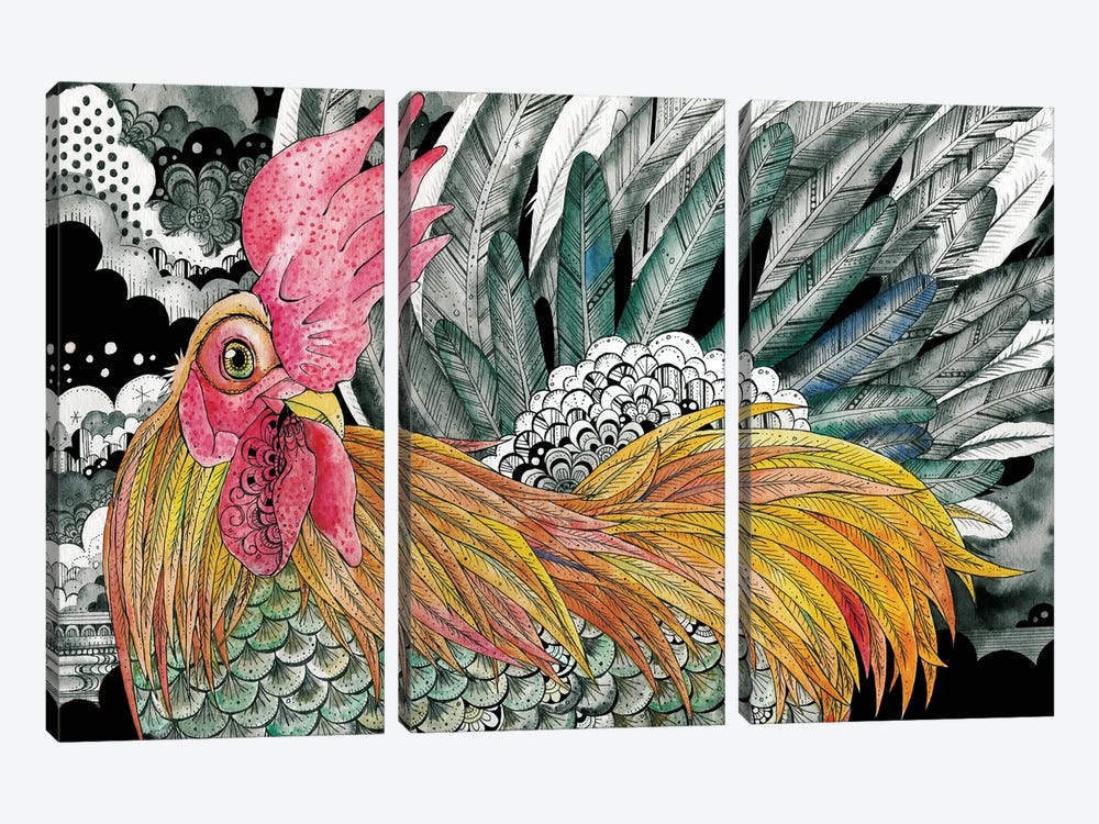 Cock by Taeko Ozaki 3-piece Canvas Art