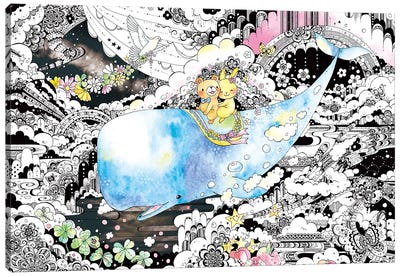 Travel With The Whale Canvas Art Print - Taeko Ozaki