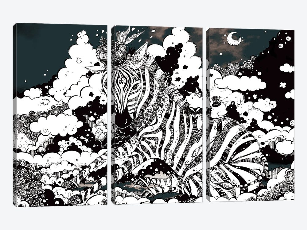Zebras Prince by Taeko Ozaki 3-piece Canvas Art