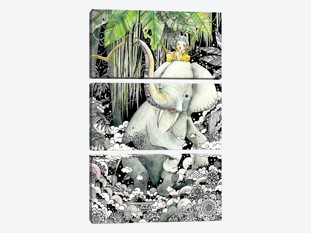 Forest Elephant by Taeko Ozaki 3-piece Canvas Print