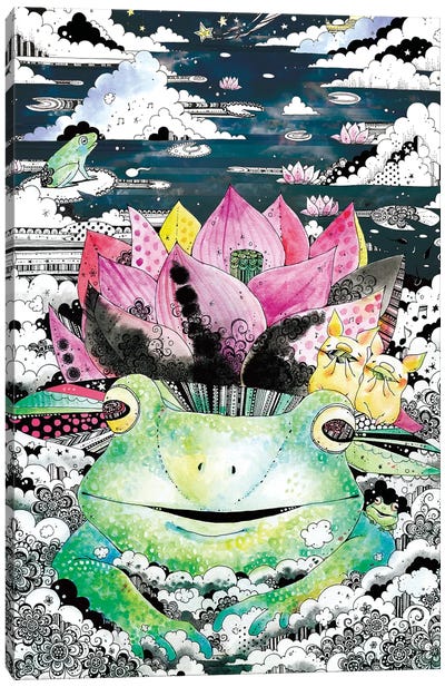 Lotus Frog Canvas Art Print - Taeko Ozaki