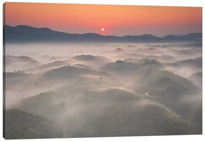 Sunrise In Highland Canvas Art Print - Farm Art