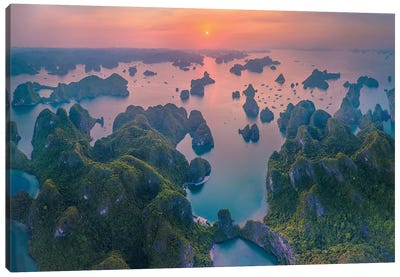 Sunset In Halong Bay Canvas Art Print - Vietnam