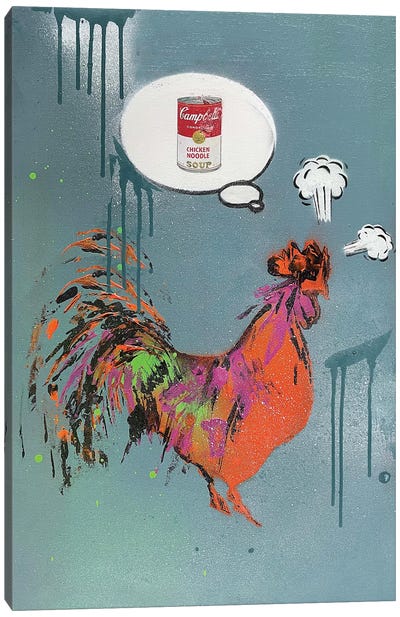 Rooster Dreams Of Warhol Canvas Art Print - Tina Psoinos