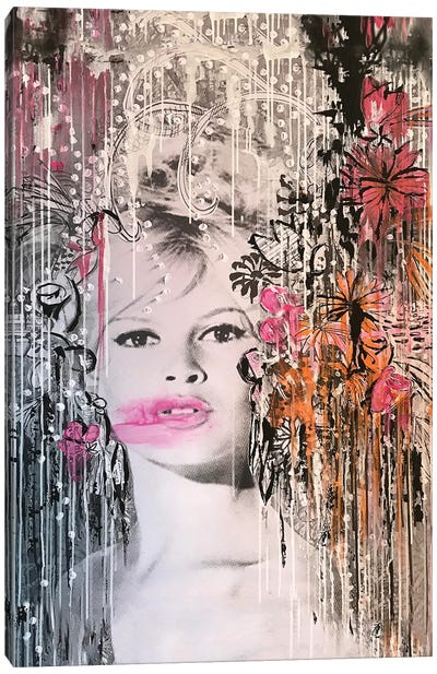 Brigitte Bardot Pink Canvas Art Print - Tina Psoinos
